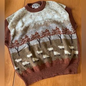 vintage wool blend sweater vest with sheep design size xs-m